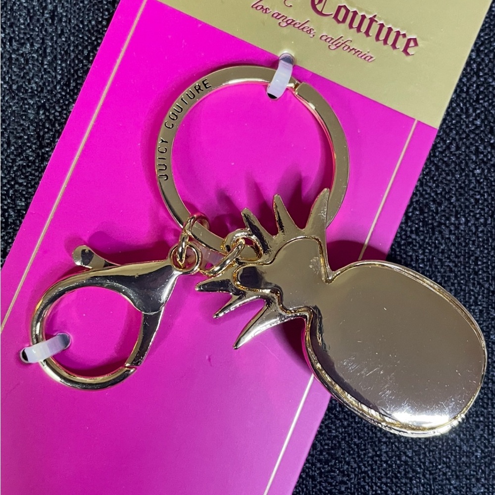 Juicy Couture Rhinestone Gold-Tone Pineapple Keychain Yellow Green Gold NEW NWT - Picture 6 of 6